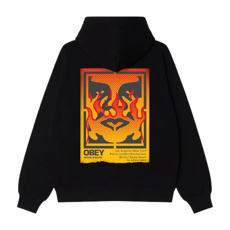 OBEY Icon Stencil Flame Fleece Hoodie Black 22MC0001313-BLK