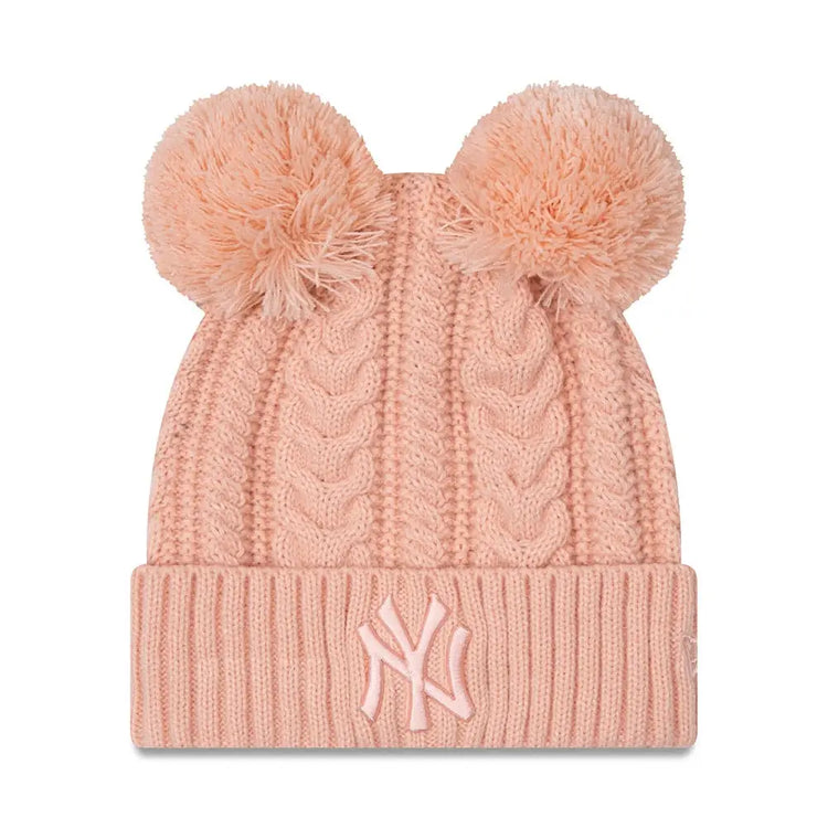 NEW ERA New York Yankees Double Pom Womens Pink Bobble Beanie Hat 60284835