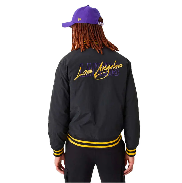 NEW ERA La Lakers Nba Script Black Bomber Jacket 60332205