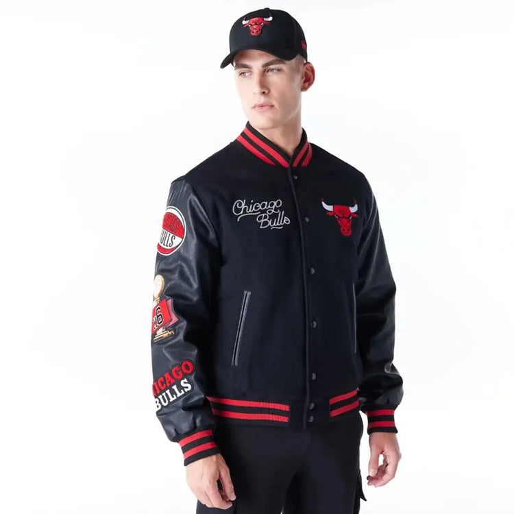 NEW ERA Chicago Bulls Nba Patch Black And Red Varsity Jacket 60565000