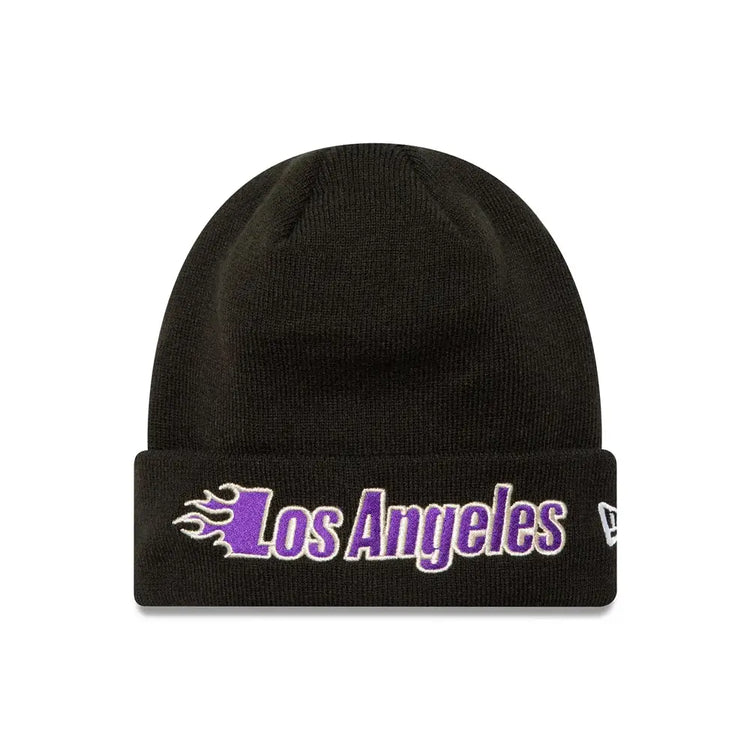 NEW ERA LA Lakers NBA Metallic Black Cuff Knit Beanie Hat 60580875